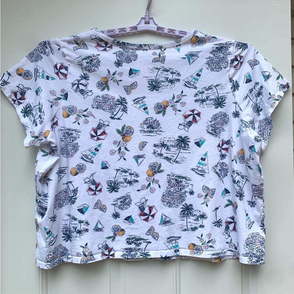 OLD NAVY Womens Size 3X Short Sleeve Top Blouse Shirt Beach Sailing Boat Print - Picture 2 of 10